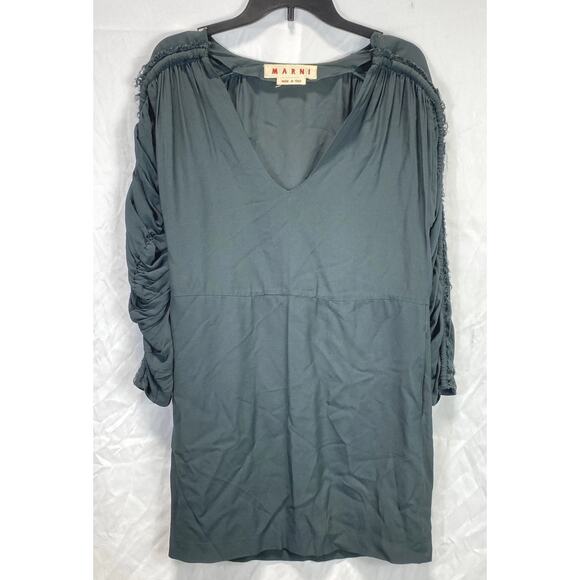MARNI Italy Ruched Long Sleeve Raw Edge Distressed Shift Dress Sz. 38 MSRP $1850 - Picture 1 of 4